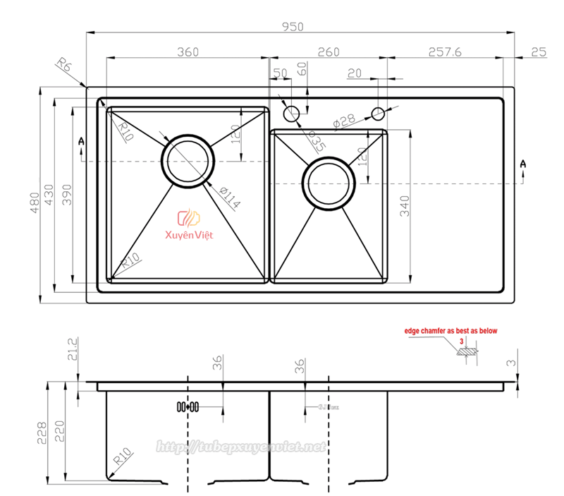 Chậu rửa đôi GJS8348L inox 304 Kerean