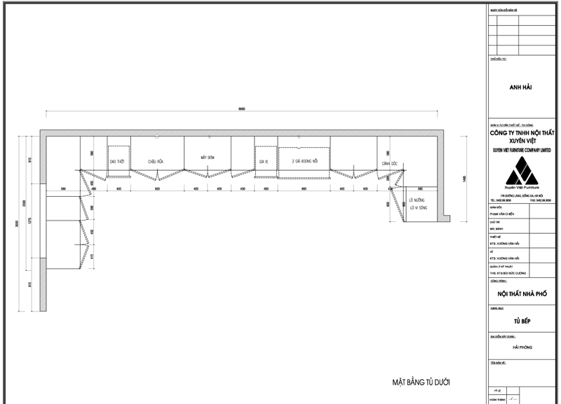 Thiết kế công năng tủ bếp anh Hải