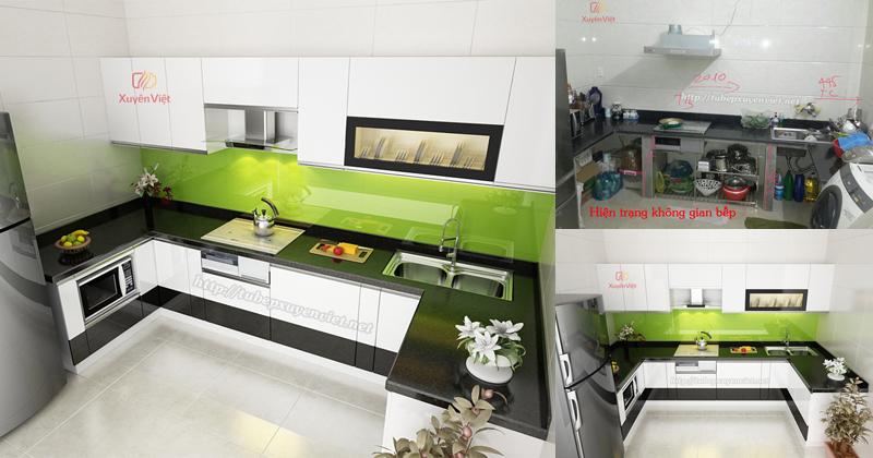 Tủ bếp có khung bê tông nhà chị Hằng - Quảng Ninh