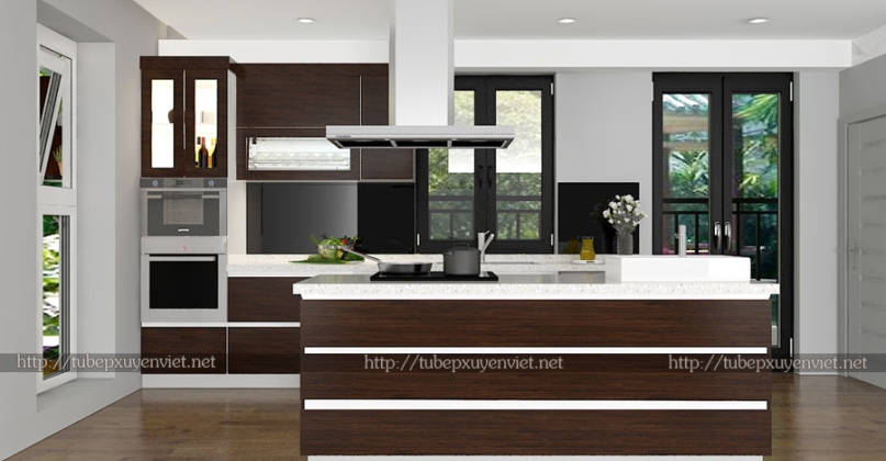 Tủ bếp nhựa laminate vân gỗ nhà chú Minh - Ecopark Hưng Yên