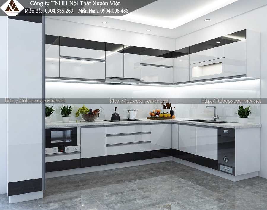 Bộ tủ bếp đẹp màu đen trắng nhà anh Mạnh - Thủ Đức, HCM
