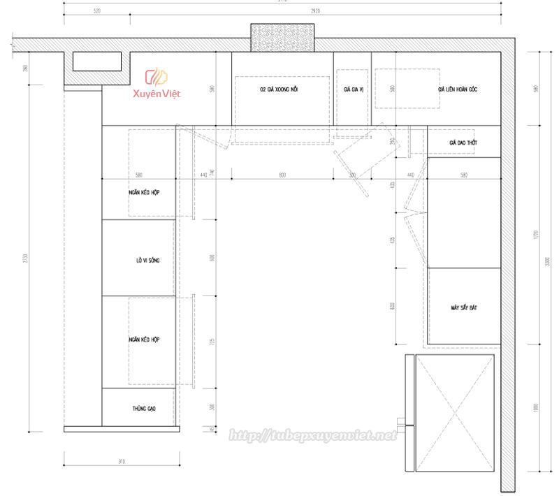 Bản thiết kế tủ bếp nhà anh Khánh - Lào Cai