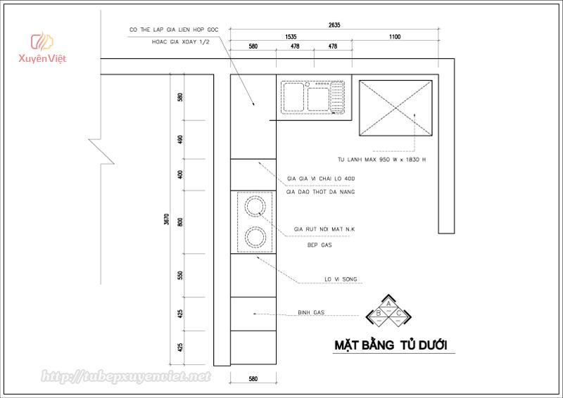 Bản vẽ thiết kế tủ bếp nhà anh Cường - Quảng Ninh