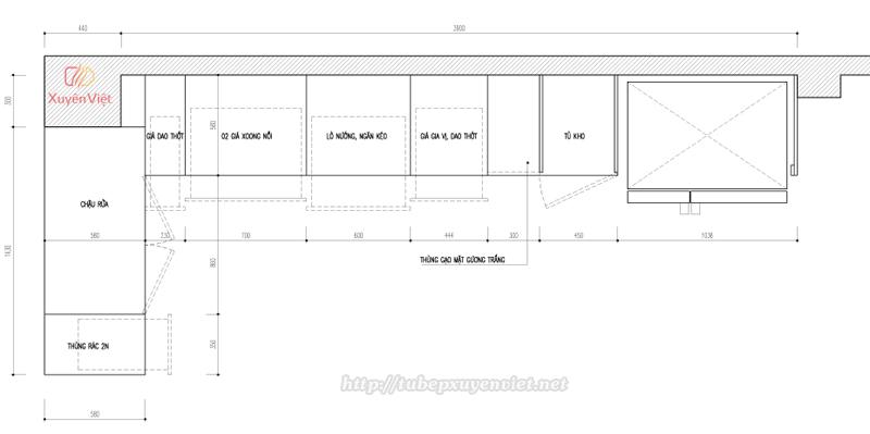 Bản vẽ thiết kế tủ bếp nhà anh Quang - Thụy Khuê, Hà Nội