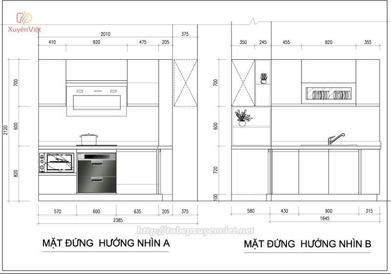 Bản vẽ thiết kế tủ bếp nhà chị Hương - Chung cư The Pride, Hà Nội