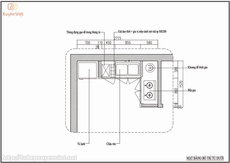 bản vẽ mặt bắng tủ bếp nhà anh Bình