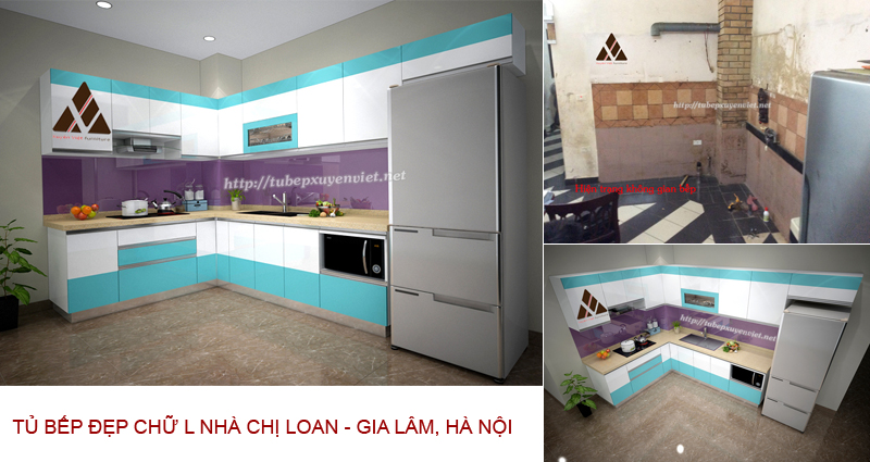 Cá tính tủ bếp đẹp chữ L nhà chị Loan - Gia Lâm, Hà Nội