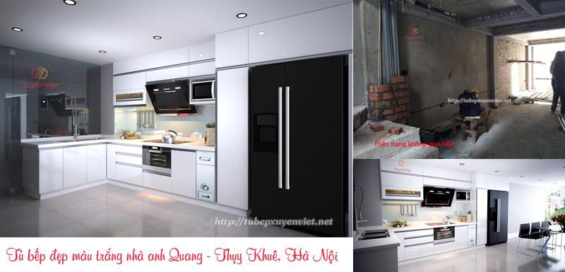 Mẫu tủ bếp đẹp chữ L nhà anh Quang - Thụy Khuê, Hà Nội