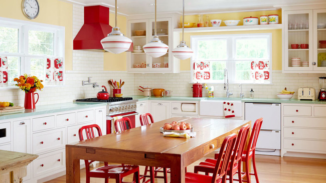Mẫu phòng bếp đẹp sử dụng gam màu pastel