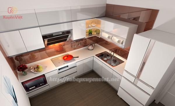 mẫu thiết kế tủ bếp chữ l cao cấp XV095 cho nhà nhỏ, nhà chung cư