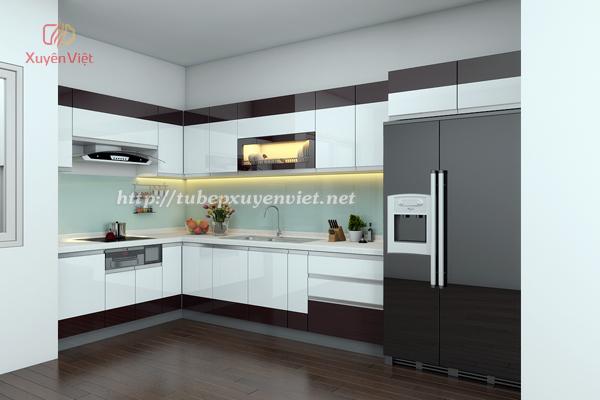 mẫu thiết kế tủ bếp hiện đại dạng chữ L nhà anh Bách - Chung cư Mandarin, Hà Nội