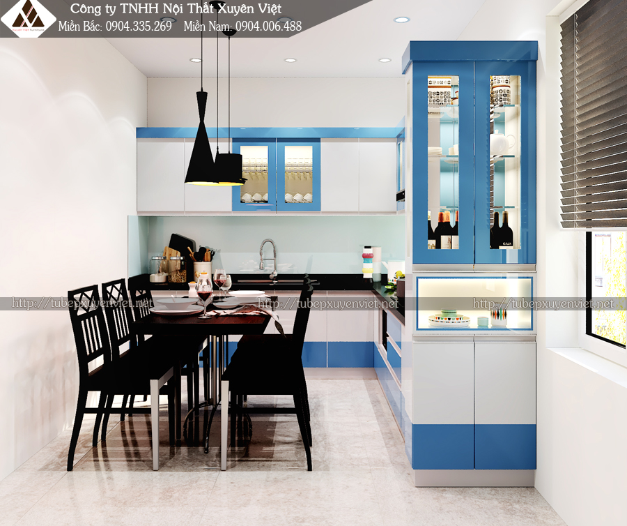 Mẫu tủ bếp màu xanh coban hay xanh navy tủ bếp nhựa Xuyên Việt anh Tính - Bình Chánh- Bản vẽ