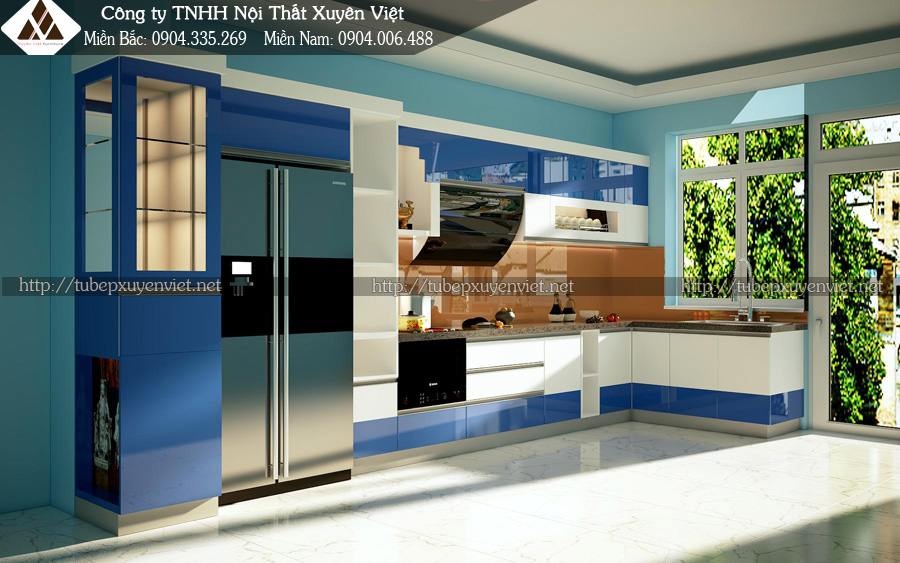 Mẫu tủ bếp màu xanh coban hay xanh navy tủ bếp nhựa Xuyên Việt- anh Tính- Bình Chánh