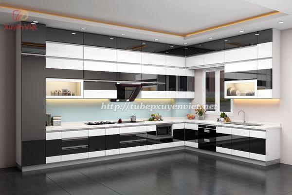 mẫu tủ bếp hiện đại với tông màu đen trắng XV075