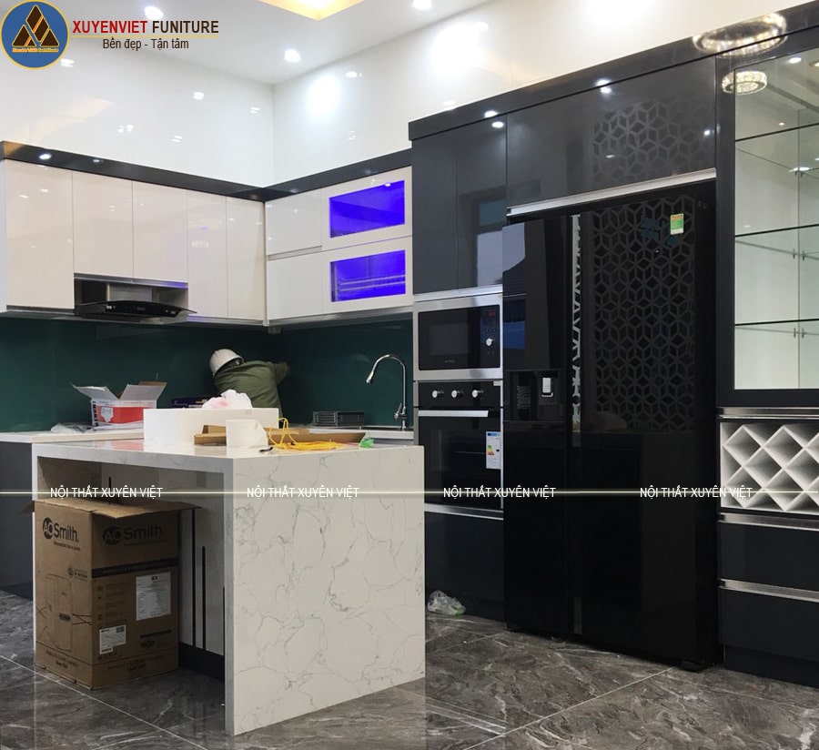 Tủ bếp acrylic chữ L nhà anh Hòa - Hải Nam, Hải Phòng