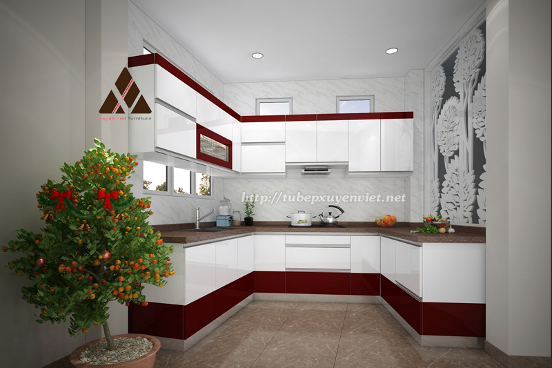 Tủ bếp đẹp chữ u cho phòng bếp nhỏ nhà chị Vân Anh - TP Hải Dương