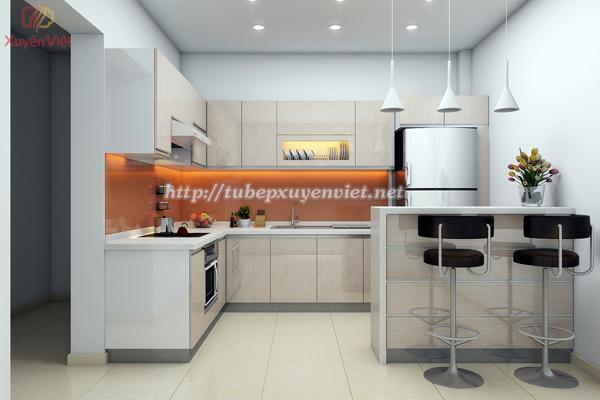 thiết kế tủ bếp dán laminate nhà anh Hải