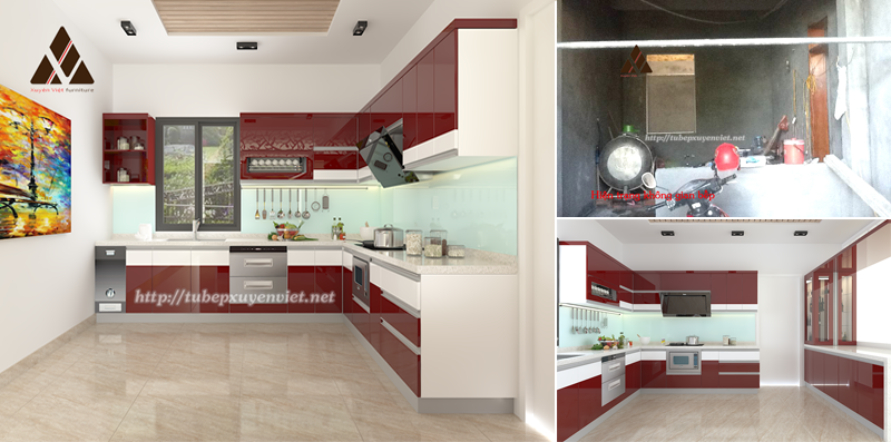 Tủ bếp đẹp bằng nhựa cao cấp nhà anh Toản - Quảng Ninh