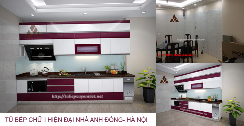 Tủ bếp đẹp chữ i cao sát trần nhà anh Đồng - Hà Nội