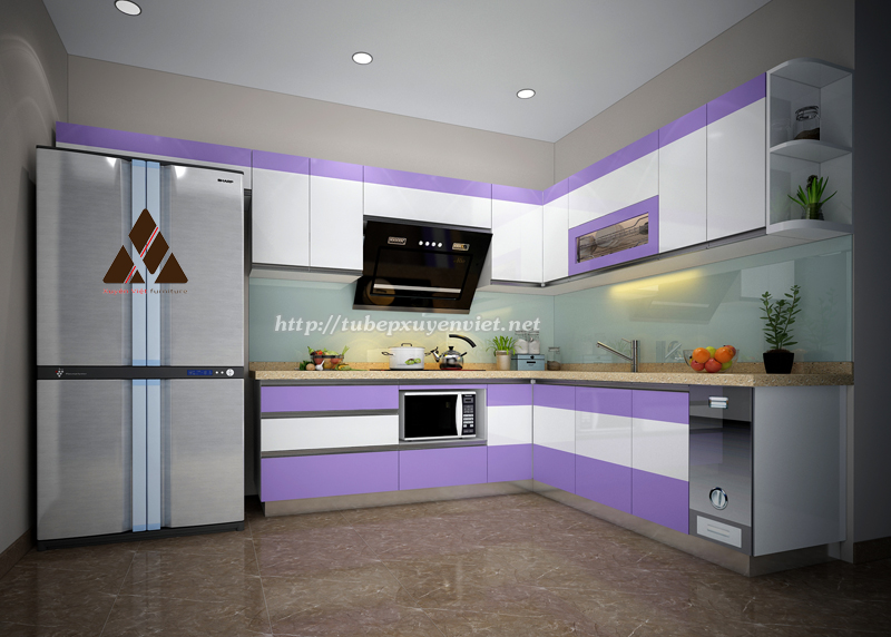 Kiểu tủ bếp đẹp màu tím hợp cho người mệnh thổ