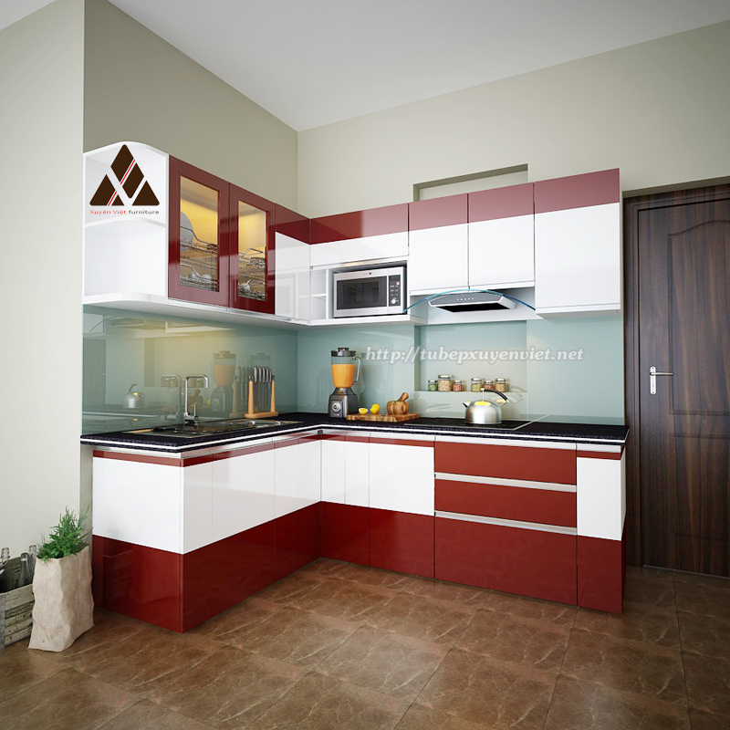 Tủ bếp đẹp đơn giản có khung bê tông nhà chị Luyến - Hải Dương