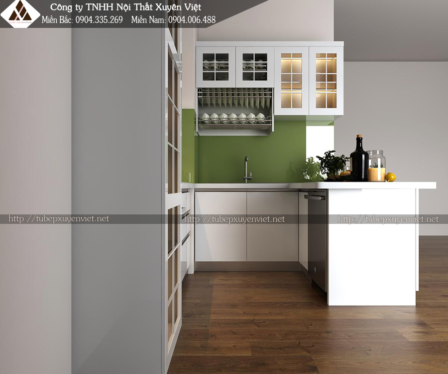 Tủ bếp đẹp màu trắng nhà chị Lương - Quận 7