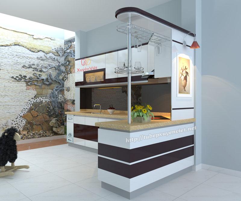 Tủ bếp có quầy bar hiện đại nhà chị Tâm - Nam Định XV137