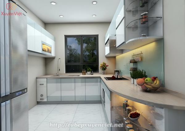 Toàn cảnh thiết kế tủ bếp hiện đại nhà cô Nga, chung cư Linh Đàm, Hà Nội
