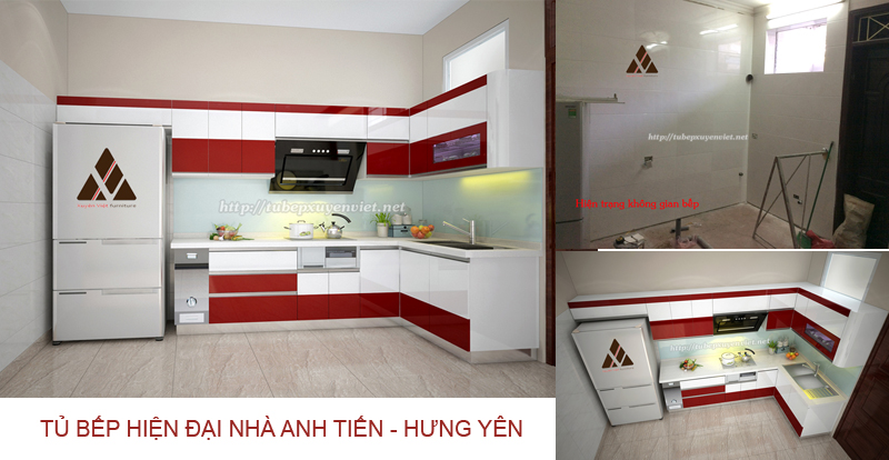 Tủ bếp hiện đại chữ L nhà anh Tiến - Hưng Yên