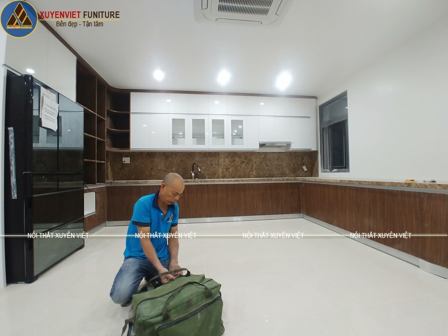 Ảnh hoàn thiện tủ bếp nhựa vân gỗ chị Hiefn - Hoàng Huy, Hải Phòng