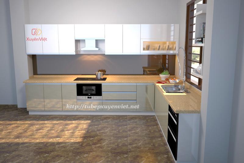 Tủ bếp quảng Ninh: Tủ bếp nhựa acrylic đẹp hiện đại nhà anh Duân
