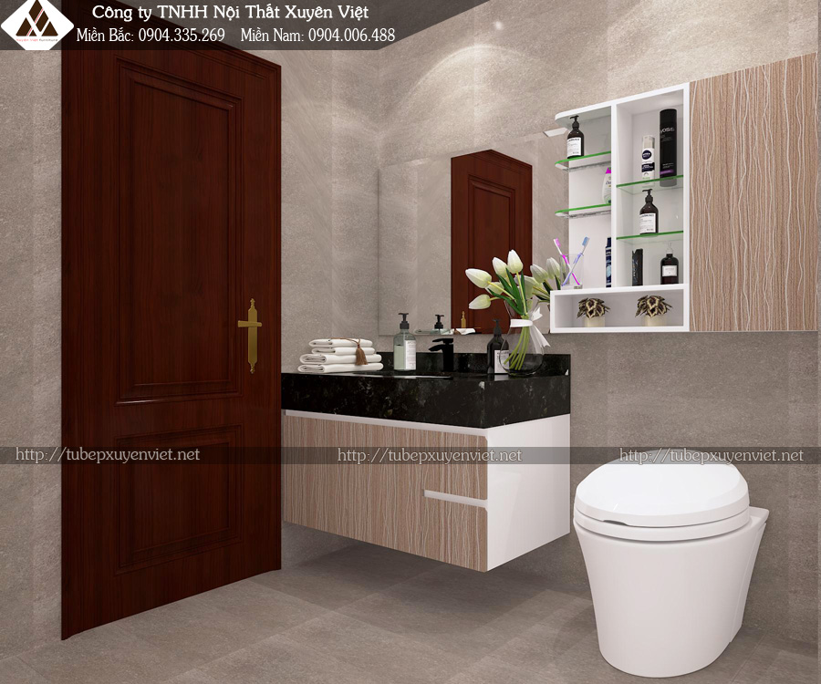 Tủ lavabo đẹp màu vân gỗ XVL701