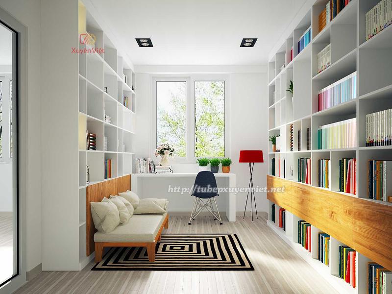 Tủ sách đẹp hiện đại bằng nhựa pvc nhà chị Hương - tân  tây đô